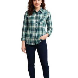 Treasure & Bond Women's Green Blue Plaid Button-Down Shirt Boyfriend M